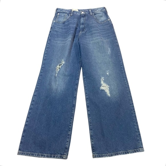 Anthropologie Pilcro The Joey Women's Blue Wide-Leg Jeans Sz 30 Distressed - Picture 2 of 7